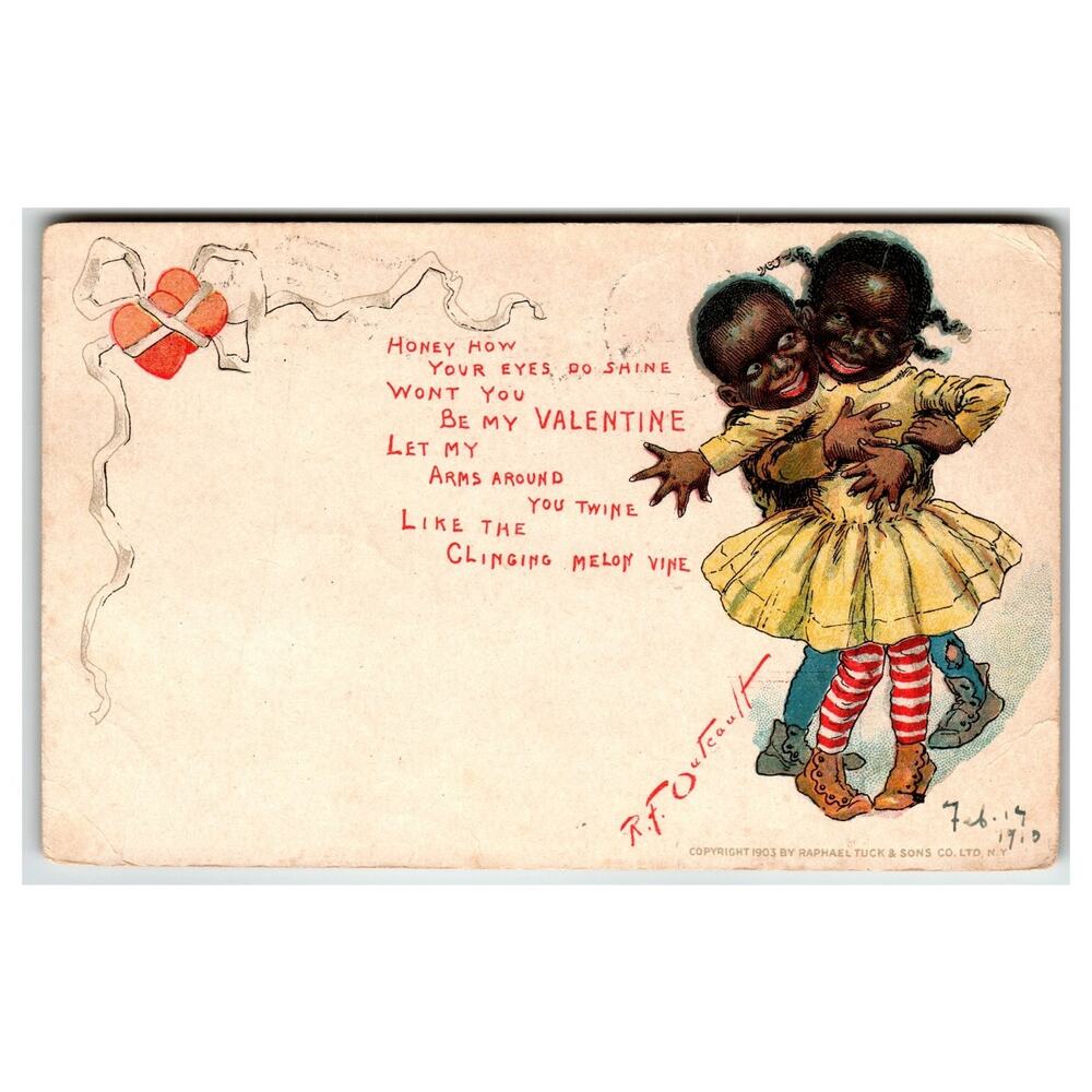 R.F. Outcault Valentine Postcard Boy Girl Children Embrace Raphael Tuck 1903